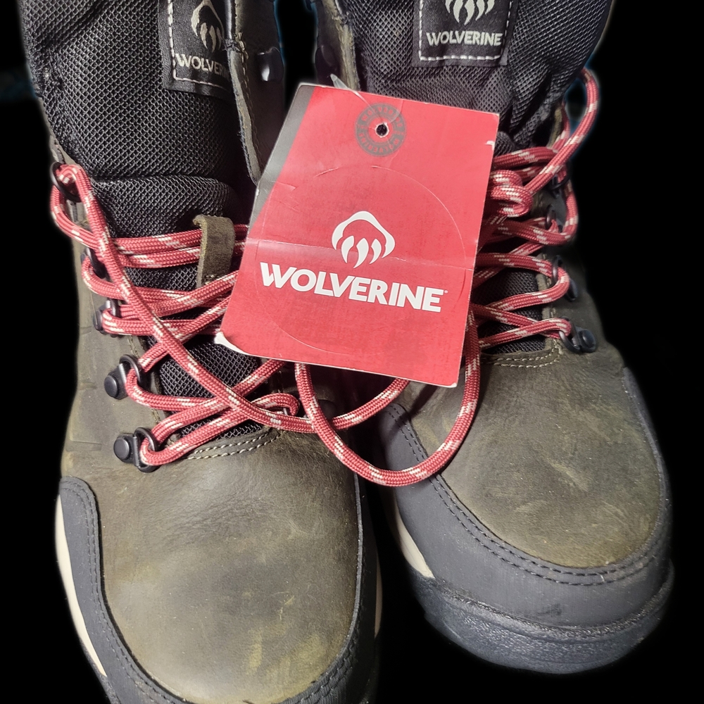 Wolverine Olive and Charcoal Boots with Crimson Laces